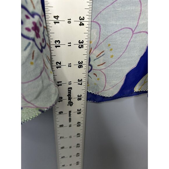 Pink Mode Kimono Tunic Top Womens 1X Blue Floral Sheer Tie Back Cover Up Boho - Picture 12 of 15